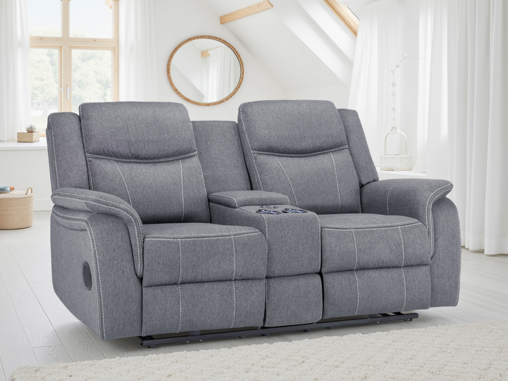Galaxy Tech Electric Recliner Grey Fabric Sofa