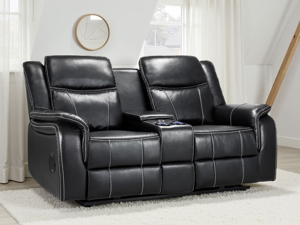 Galaxy Tech Electric Recliner Black Leather Sofa
