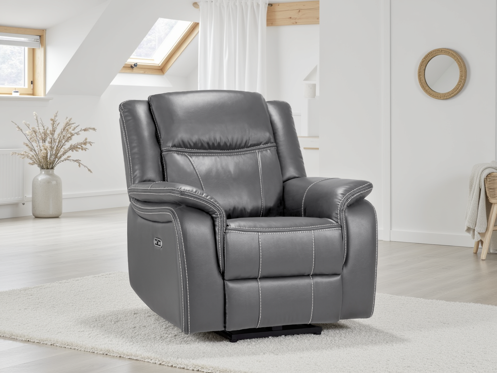 Galaxy Tech Electric Recliner Armchair Grey Leather Armchair