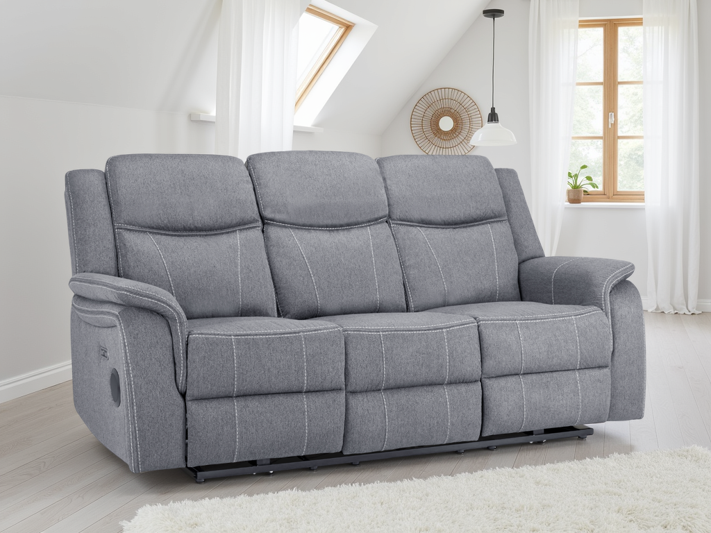 Galaxy Tech Electric Recliner 3 Seater Grey Fabric 3 Seater