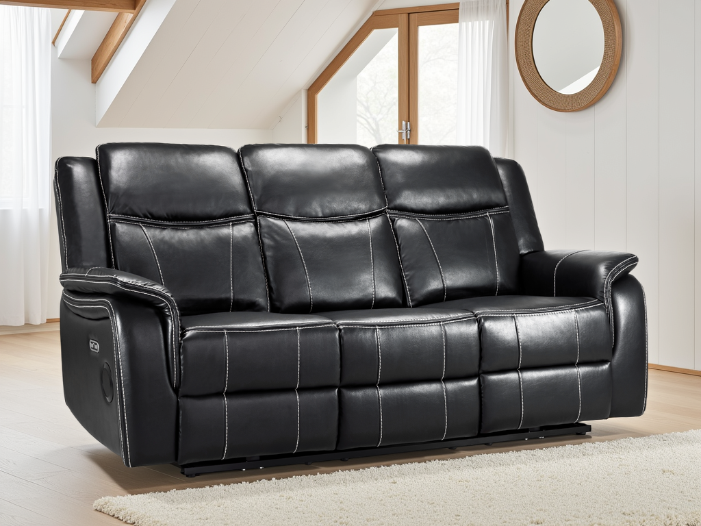 Galaxy Tech Electric Recliner 3 Seater Black Leather 3 Seater