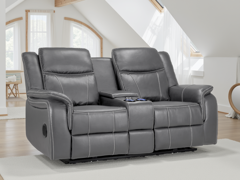 Galaxy Tech Electric Recliner Grey Leather Sofa