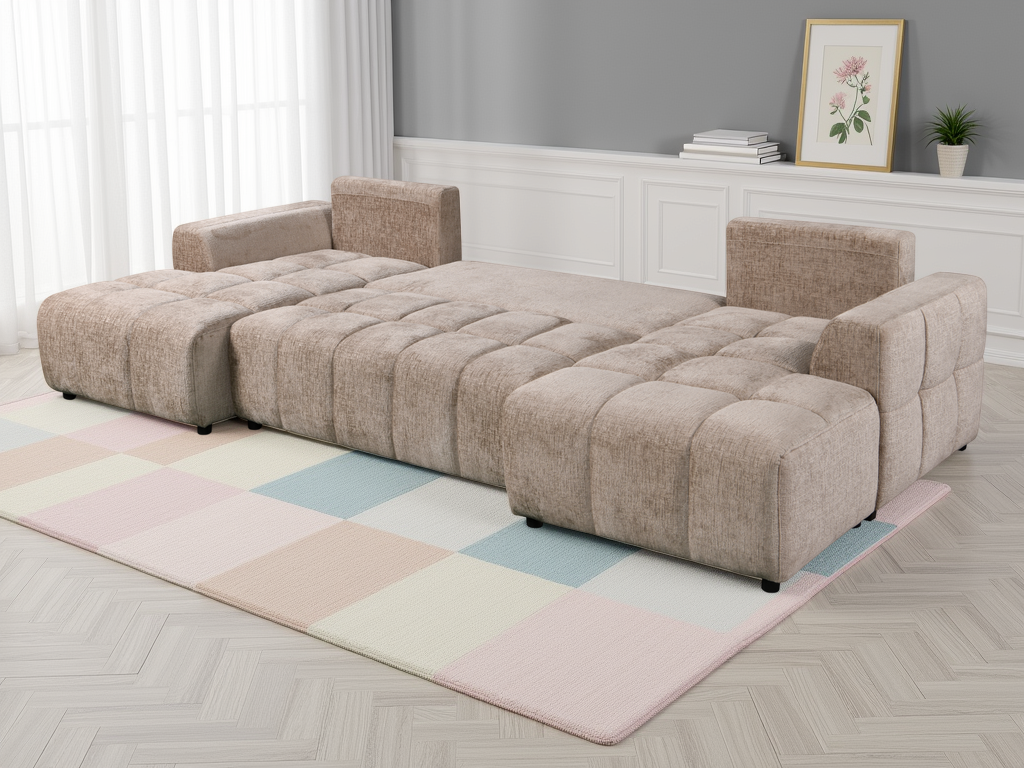 Shanghai Luxury Beige U Shape Corner Sofabed