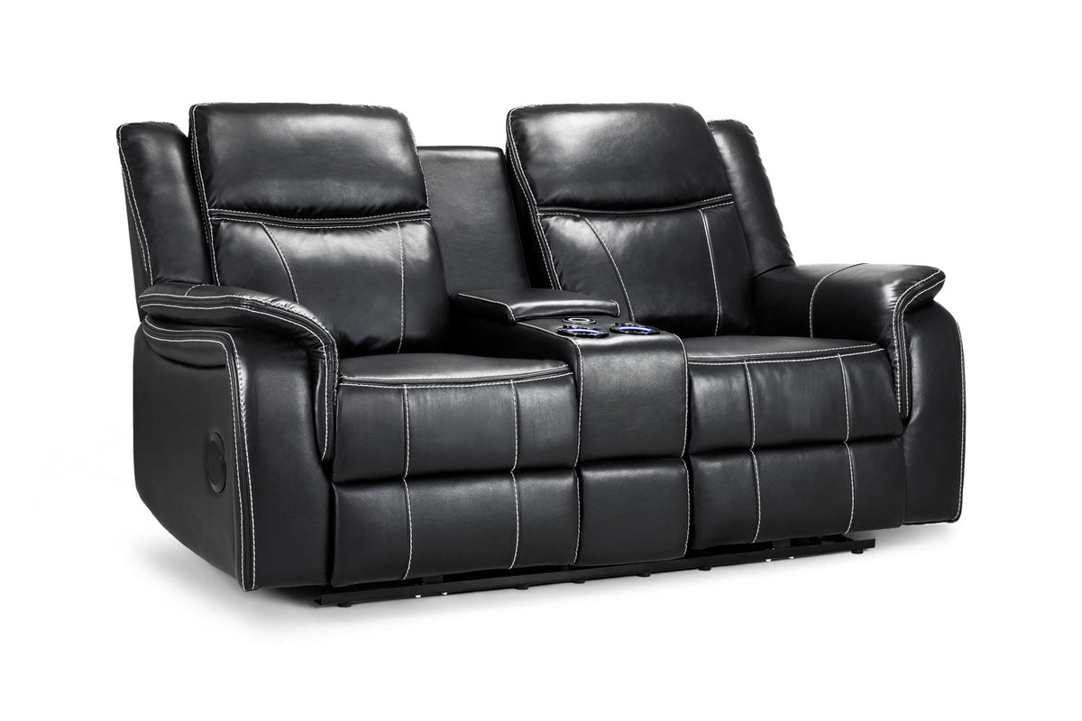 Galaxy Tech Electric Recliner Black Leather Sofa
