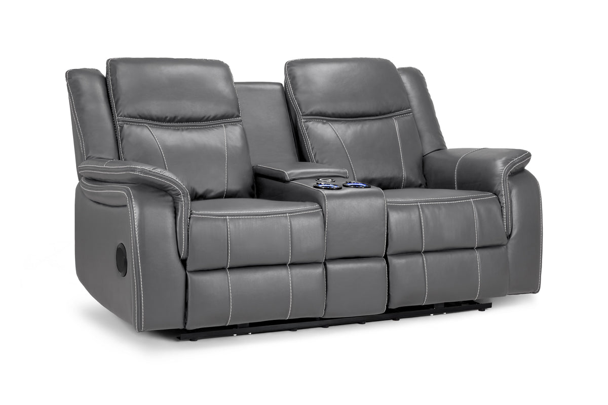 Galaxy Tech Electric Recliner Grey Leather Sofa