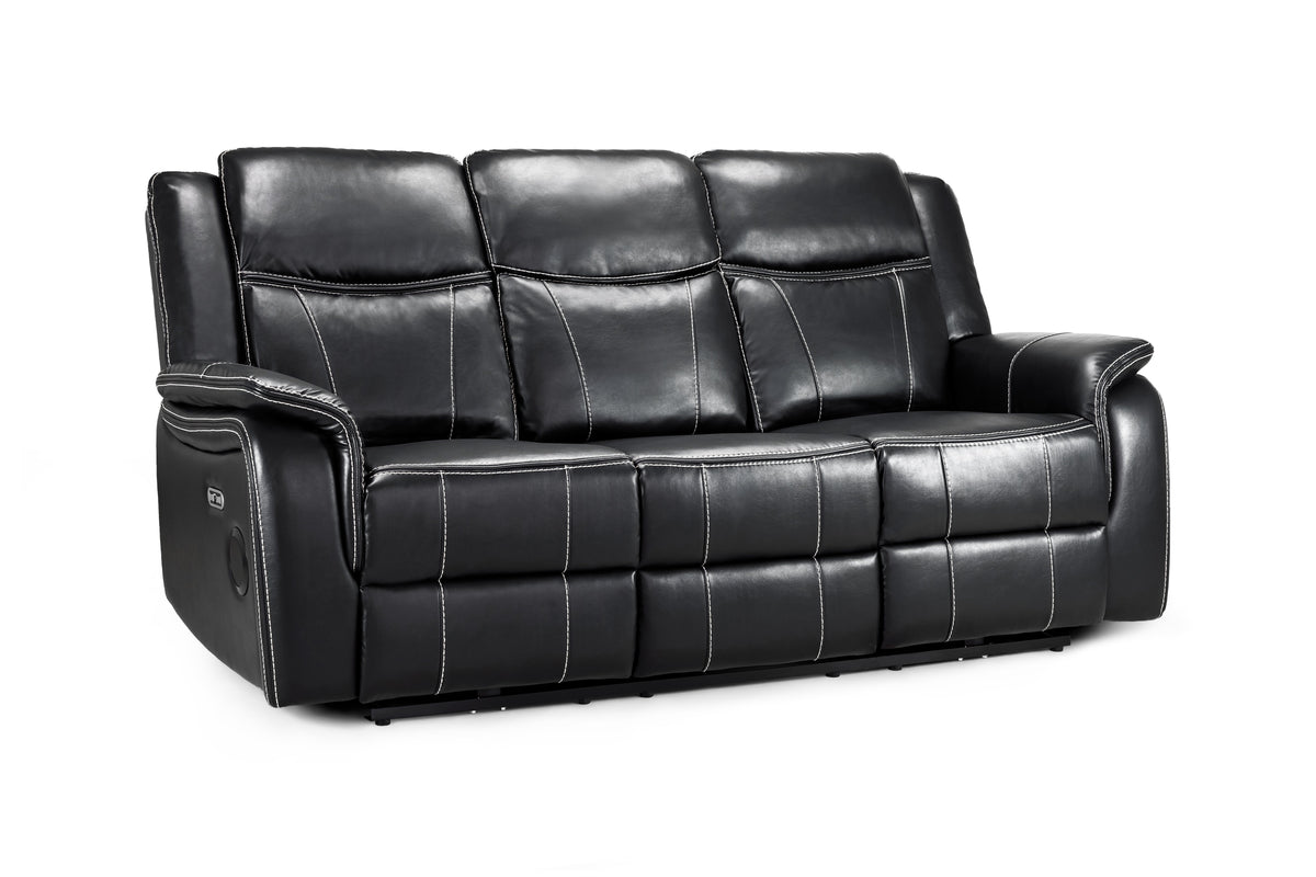 Galaxy Tech Electric Recliner 3 Seater Black Leather 3 Seater