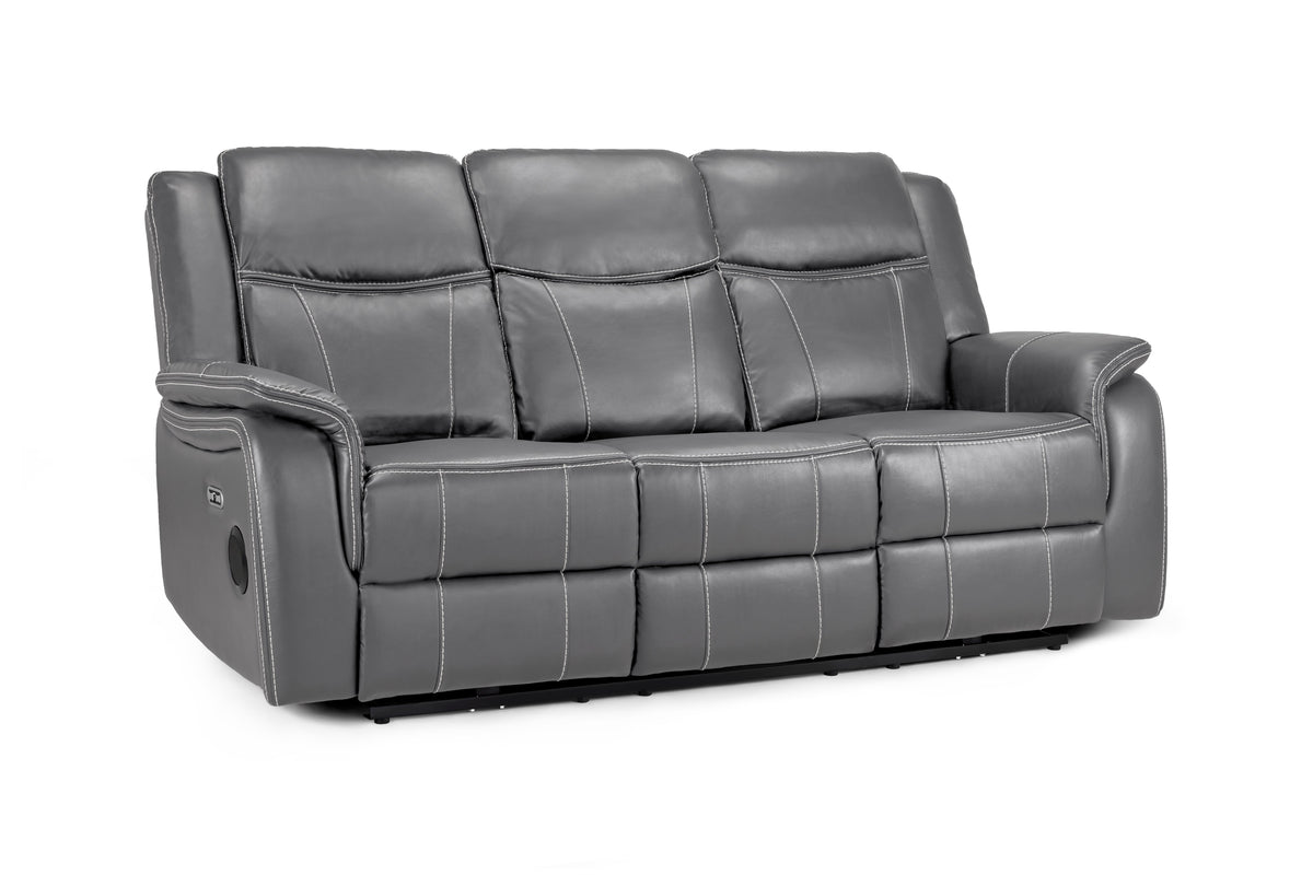Galaxy Tech Electric Recliner 3 Seater Grey Leather 3 Seater