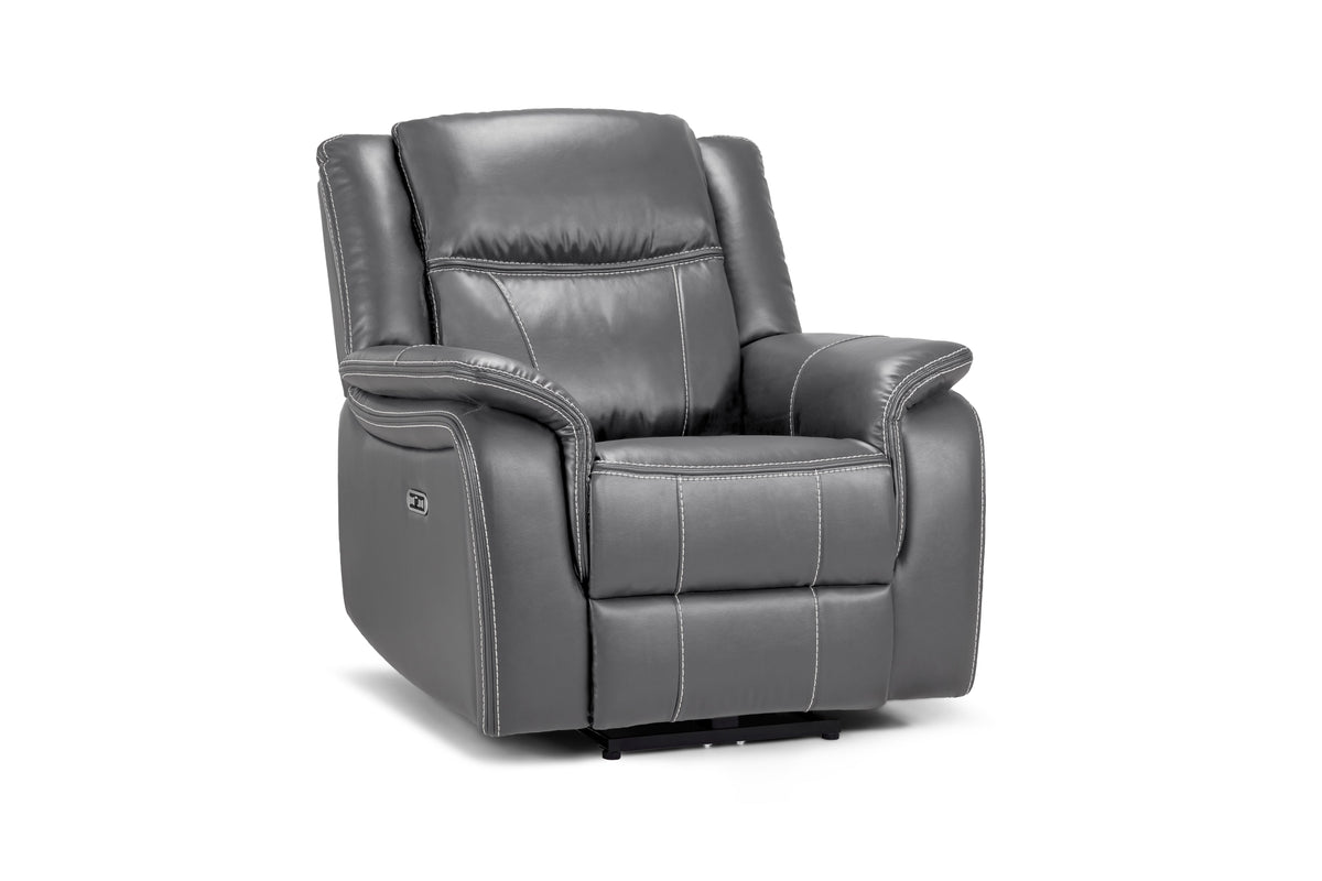 Galaxy Tech Electric Recliner Armchair Grey Leather Armchair